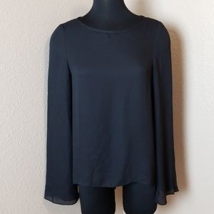 BLQ Long Sleeve Open Tie Back Black Blouse